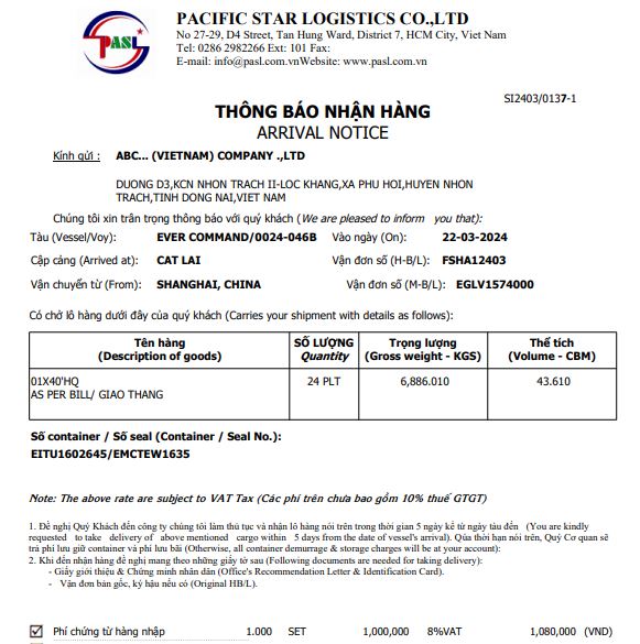 Arrival Notice là gì?